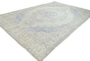 Antique Muted Beige Floral 9X12'6 Distressed Vintage Oriental Rug