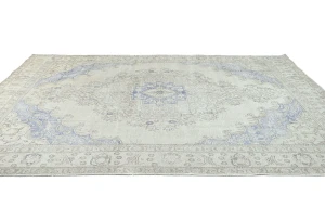 Antique Muted Beige Floral 9X12'6 Distressed Vintage Oriental Rug