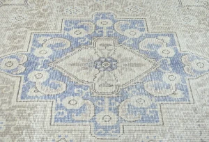 Antique Muted Beige Floral 9X12'6 Distressed Vintage Oriental Rug