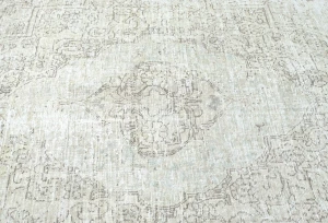 Antique Muted Beige Floral 10X15 Distressed Vintage Oriental Rug