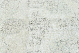 Antique Muted Beige Floral 10X15 Distressed Vintage Oriental Rug