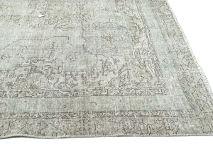 Antique Muted Beige Floral 10X15 Distressed Vintage Oriental Rug