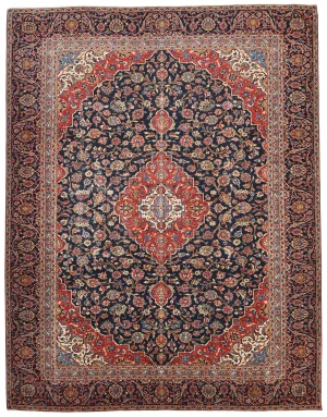 Semi Antique Dark Purple-navy Traditional 9X12 Kashan Persian Oriental Rug