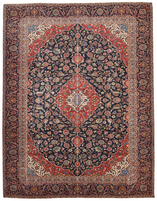 Semi Antique Dark Purple-navy Traditional 9X12 Kashan Persian Oriental Rug