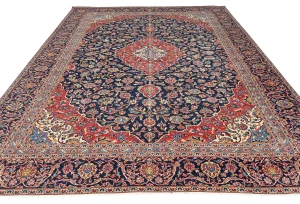 Semi Antique Dark Purple-navy Traditional 9X12 Kashan Persian Oriental Rug