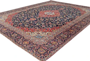 Semi Antique Dark Purple-navy Traditional 9X12 Kashan Persian Oriental Rug