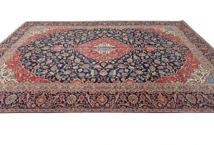 Semi Antique Dark Purple-navy Traditional 9X12 Kashan Persian Oriental Rug