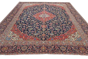 Semi Antique Dark Purple-navy Traditional 9X12 Kashan Persian Oriental Rug