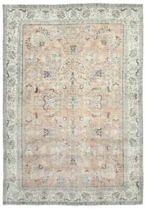 Semi Antique Muted Light Peach Floral 8X11 Distressed Vintage Oriental Rug