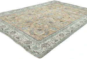 Semi Antique Muted Light Peach Floral 8X11 Distressed Vintage Oriental Rug