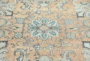 Semi Antique Muted Light Peach Floral 8X11 Distressed Vintage Oriental Rug