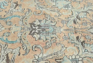 Semi Antique Muted Light Peach Floral 8X11 Distressed Vintage Oriental Rug