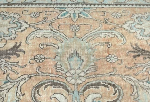 Semi Antique Muted Light Peach Floral 8X11 Distressed Vintage Oriental Rug
