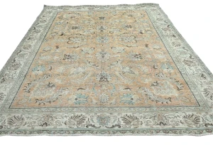 Semi Antique Muted Light Peach Floral 8X11 Distressed Vintage Oriental Rug