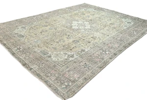 Antique Muted Beige Floral 8X11 Distressed Vintage Oriental Rug