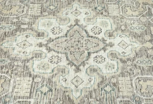 Antique Muted Beige Floral 8X11 Distressed Vintage Oriental Rug