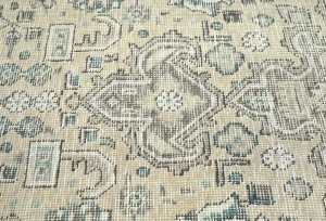 Antique Muted Beige Floral 8X11 Distressed Vintage Oriental Rug
