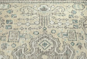 Antique Muted Beige Floral 8X11 Distressed Vintage Oriental Rug