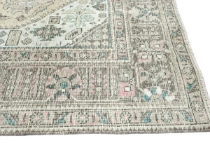 Antique Muted Beige Floral 8X11 Distressed Vintage Oriental Rug