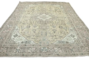 Antique Muted Beige Floral 8X11 Distressed Vintage Oriental Rug