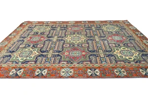 Semi Antique Dark Purple-navy Geometric 9X12 Traditional Oriental Rug