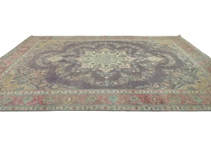 Semi Antique Muted Plum Floral 10X13 Distressed Vintage Oriental Rug