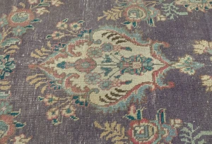 Semi Antique Muted Plum Floral 10X13 Distressed Vintage Oriental Rug