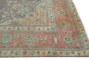 Semi Antique Muted Plum Floral 10X13 Distressed Vintage Oriental Rug
