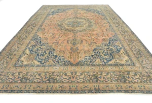 Semi Antique Muted Light Salmon Floral 9X12 Distressed Vintage Oriental Rug