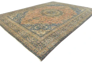 Semi Antique Muted Light Salmon Floral 9X12 Distressed Vintage Oriental Rug