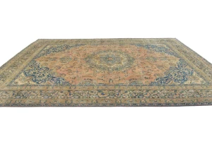 Semi Antique Muted Light Salmon Floral 9X12 Distressed Vintage Oriental Rug