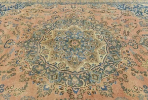 Semi Antique Muted Light Salmon Floral 9X12 Distressed Vintage Oriental Rug