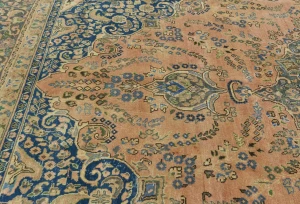 Semi Antique Muted Light Salmon Floral 9X12 Distressed Vintage Oriental Rug
