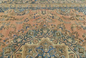 Semi Antique Muted Light Salmon Floral 9X12 Distressed Vintage Oriental Rug
