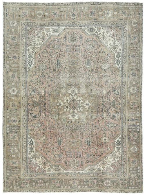 Semi Antique Muted Rusty Pink Floral 9X12 Distressed Vintage Oriental Rug