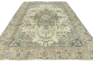 Semi Antique Muted Cream Floral 8X10 Distressed Vintage Oriental Rug