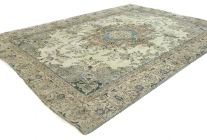 Semi Antique Muted Cream Floral 8X10 Distressed Vintage Oriental Rug