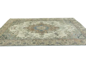 Semi Antique Muted Cream Floral 8X10 Distressed Vintage Oriental Rug