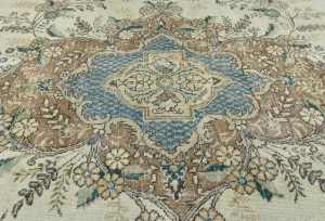 Semi Antique Muted Cream Floral 8X10 Distressed Vintage Oriental Rug