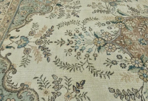 Semi Antique Muted Cream Floral 8X10 Distressed Vintage Oriental Rug