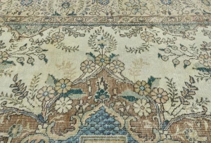 Semi Antique Muted Cream Floral 8X10 Distressed Vintage Oriental Rug