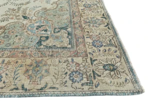 Semi Antique Muted Cream Floral 8X10 Distressed Vintage Oriental Rug