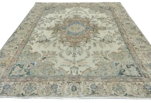 Semi Antique Muted Cream Floral 8X10 Distressed Vintage Oriental Rug
