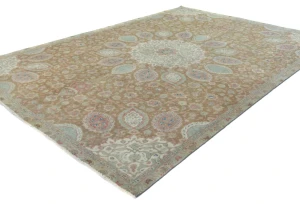 Semi Antique Muted Khaki Floral 7X10 Distressed Vintage Oriental Rug