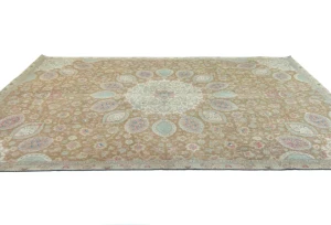 Semi Antique Muted Khaki Floral 7X10 Distressed Vintage Oriental Rug