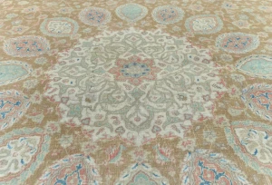 Semi Antique Muted Khaki Floral 7X10 Distressed Vintage Oriental Rug