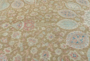 Semi Antique Muted Khaki Floral 7X10 Distressed Vintage Oriental Rug