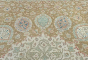 Semi Antique Muted Khaki Floral 7X10 Distressed Vintage Oriental Rug