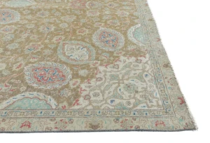 Semi Antique Muted Khaki Floral 7X10 Distressed Vintage Oriental Rug