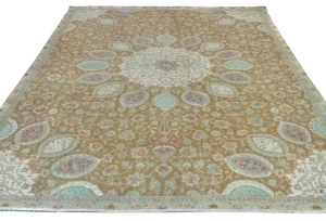 Semi Antique Muted Khaki Floral 7X10 Distressed Vintage Oriental Rug